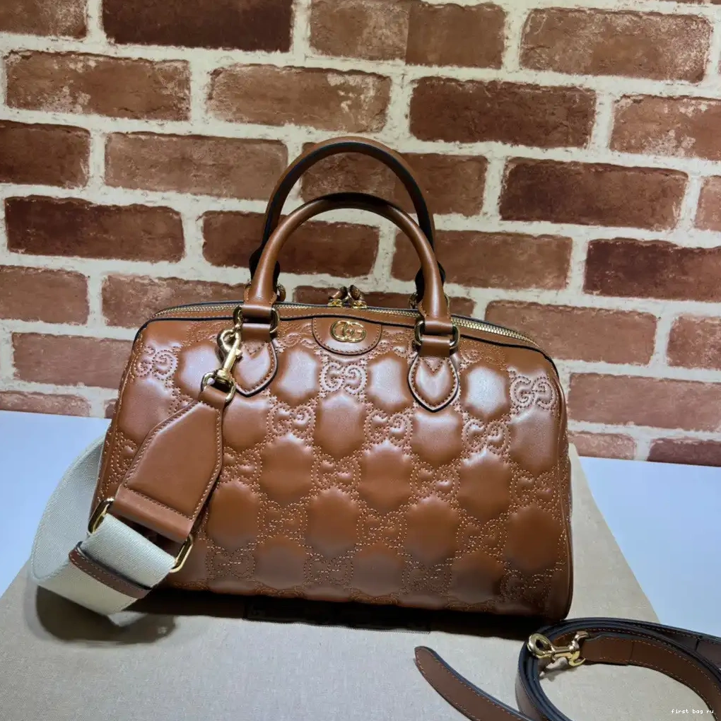 First bag ru GUCCI bag GG matelassé handle top leather 0613